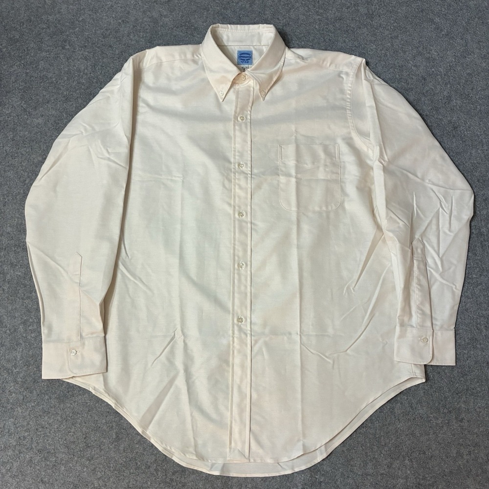 Mercer & Sons OCBD Shirt Mens 16.5 34 Cream Yellow Oxford Cloth Button Down USA